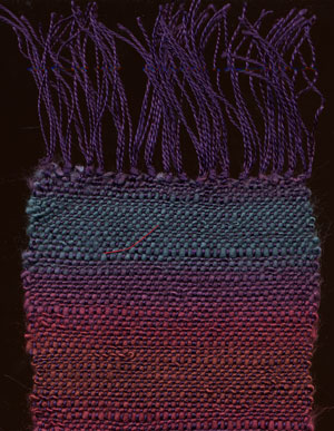 sue earle, hand woven scarf with hand spun tussah silk yarn in the weft and 8/2 reeled bombyx silk yarn as the warp
