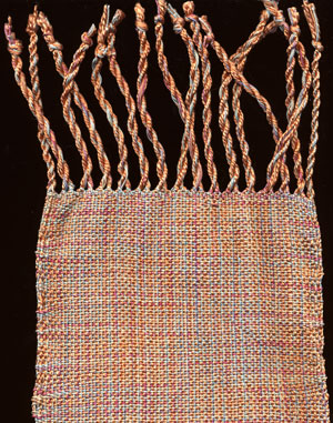 sue earle, hand woven scarf with fine cord bombyx silk and 8/2 reeled silk