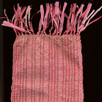 sue earle, hand woven scarf with silk ribbon