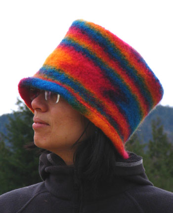 teri shaw, hand knit and fulled hat (bag)
