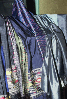 Selection of Phaeng Mai handwoven silk scarves and shawls