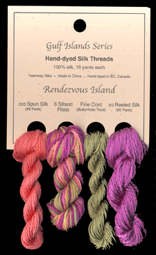Rendezvous Island (L to R): Flamingo #30, La Veta, Pheasant Green #952, Berry Blaze #210