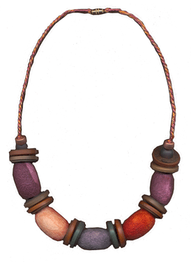 Necklace made with cocoons, buttons and silk threads by Karen Selk