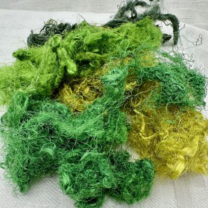 Hand-dyed Degummed Throwsters Silk - 'Eat Your Greens': click to enlarge