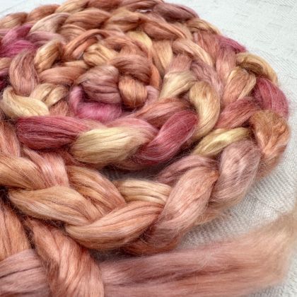 Silk/Retted Bamboo Combed Top/Sliver in Salt Spring Island Limited Edition colorway - 'Cactus Flowers' 25g: click to enlarge