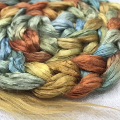Bombyx Silk from India, Salt Spring Island Limited Edition 'Rainbow Trout' - Combed Top/Sliver 25g: click to enlarge