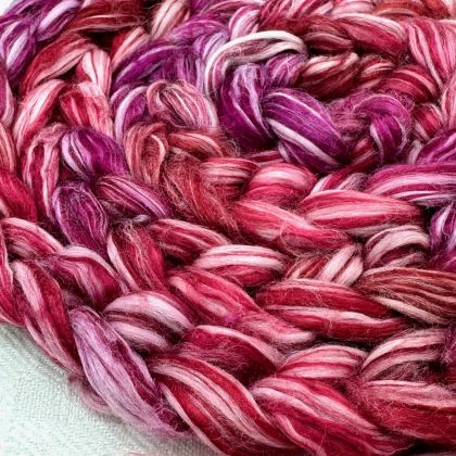 Silk/Cotton Combed Top/Sliver in Salt Spring Island Limited Edition colorway - 'Ribbon Candy'  25g: click to enlarge