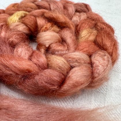 Salt Spring Island Limited Edition 'Copper Rose' - Tussah Silk Combed Top/Sliver 25g: click to enlarge