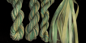 montano series fine cord silk thread and 3.5mm silk ribbon in spring green