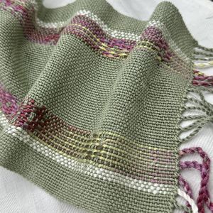 65 Roses Rigid Heddle Scarf kit, designed and woven by Peg MacMorris