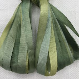 7mm silk ribbon dyed in 65 Roses perpetual colorway Rosemary