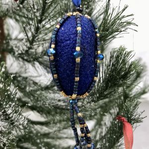 Karen Bennett's Beaded Silk Cocoon Ornament-Royal Blue