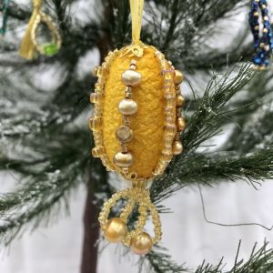 Karen Bennett's Beaded Silk Cocoon Ornament-Gold