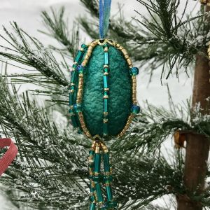 Karen Bennett's Beaded Silk Cocoon Ornament-Green