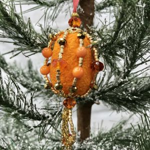Karen Bennett's Beaded Silk Cocoon Ornament-Orange