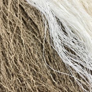 Wild Tasar Silk Ghicha Yarn-next to white 60/2 bombyx silk (for size comparison)