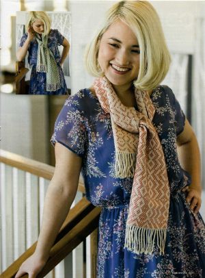 'Diamond Echoes' silk scarves: inset photo in color #40 Winter Sage; main photo color #9512 Arbutus (photo credit-Handwoven magazine)