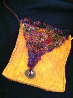 Purse using knitted Recycled Silk Yarn for the flap; created by Tamara Leberer