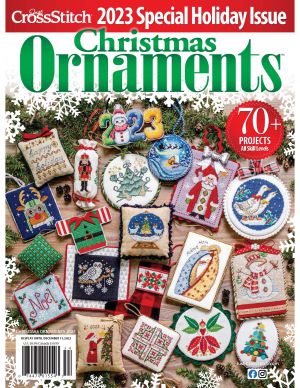 Cover of Just CrossStitch 2023 Christmas Ornaments issue, featuring 'Snowflake Sheep' ornament