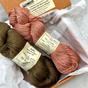  	 'Light & Dark Fibonacci Stripes' colors #1003 Cedar Rose natural dye & #225 Captain Olive (Zola yarn)