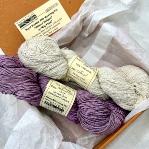  	 'Ribbed Stripes' or 'Big Plaid' colors #1014 Lilac natural dyes & natural white (silk noil yarn)