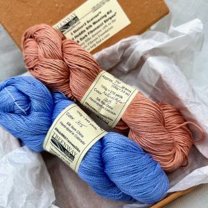  	 'Light & Dark Fibonacci Stripes' colors #1018 Tropical Bloom natural dye & #315 Forget-Me-Not (Zola yarn)