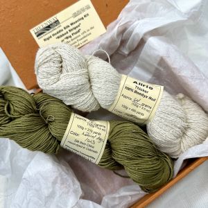  	 'Ribbed Stripes' or 'Big Plaid' colors #1023 Fern natural dyes & natural white (silk noil yarn)