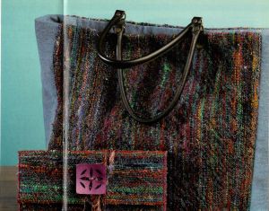 Recycled Silk Tote by Sue Bleiweiss uses Recycled Silk Yarn; photo credit Long Thread Media (scanned from S/O 2007 Handwoven magazine)