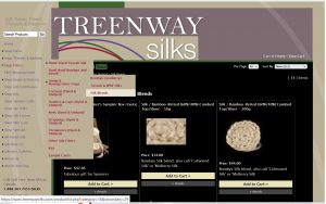 TreenwaySilks.com navigation to silk-blends combed tops/slivers