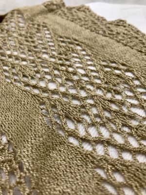 Carmela muga silk yarn knitted by Susan Hamel using Anne Hanson's Swan's Wake