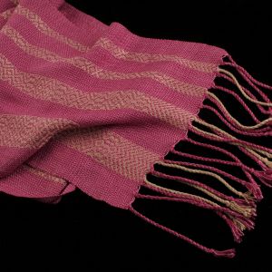 Sweet Peony Shawl, using Carmela and Zola silk yarns, designed and woven by Anu Bhatia.  Featured in Handwoven Magazine JF 2022
