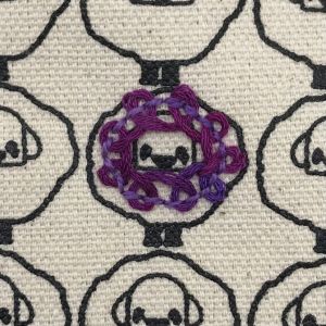 Right-most: Pekinese Stitch using Zen Shin (running stitch) and Harmony (loops)