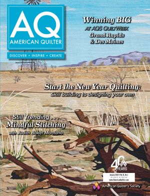 American Quilter, January 2024 Cover.  This issue has the story by Judith Baker Montano.